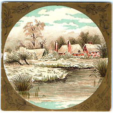 c1880s Lovely Seasons Greetings Farm Glitter Snow Square WS&O Trade Card C44 picture