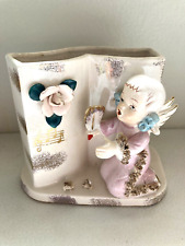 Napco Angel Spagetti Gold Trim Girl Baby Nursery Vintage Japan Planter Vase picture