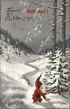 Christmas Cutting Tree Scenic c1910s Postcard picture