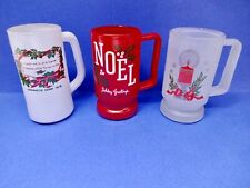 3 Vintage Jeannette Corp Glass Christmas Beer Mugs 1978 1979 1980 picture