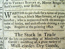 1794 Philadelphia PENNSYLVANIA newspaper with an AD requesting to BUY A SLAVE picture