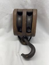Antique 12.5” Wood And Metal Block And Tackle Pulley Farm Barn Nautical Maritime picture
