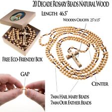 20 Decade Wood Rosary Strong Durable Cord For Men Women 7mm Bead 47