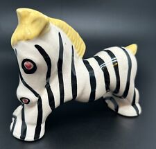 Vintage Grindley Pottery Zebra Horse Figurine Black White Stripes Yellow Mane picture