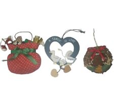3 Vintage Russ Berrie Christmas Ornaments wood and plush picture