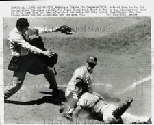 1970 Press Photo Kansas City's Jim Campanis (20) is safe at home against Indians picture