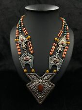 Rare Design Handmade Tibetan Old Necklace With Natural Turquoise & Coral Stone picture