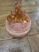 L.E Smith 1930s 3 Scottie Dogs Lidded Pink Powder Dish  Glass picture