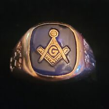 VINTAGE 10k GOLD MASONIC BLUE STONE MENS RING, SIZE 7.5 picture