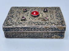 19c.Antique Ottoman Turkish Fine Silver Tughra Filigree Work Snuff Box Carnelian picture