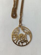 Holy Family Necklace Vintage Gold Toned Open Design  Catholic Religious  18