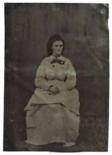 Vintage Old 1865 Tintype Photo of Victorian Era Woman Dress Cross Choker Fashion picture
