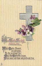 Vintage Easter Postcard  SILVER CROSS  FLOWERS  EMBOSSED  TUCK'S   UNPOSTED picture