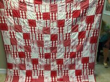 Vintage Patchwork Quilt Red White Patterned Handmade 84