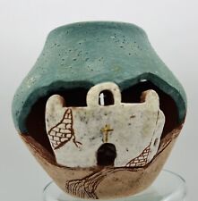 Old Southwestern Church Style Textured Ceramic Tea light Candle Holder Signed ￼ picture