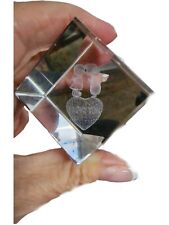 3D Laser Etched Crystal Glass Paperweight Heart Imprinted I Love You + 2 Kissing picture
