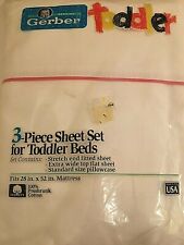 Vintage 1990's  Gerber Toddler  Bed 3 pc Cotton Sheet Set New in Package Wht/Pnk picture