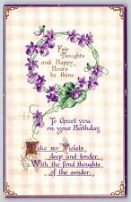Birthday~Thoughts In Violets Wreath~Poem~Checked Back~Gold~Emb~BB London 1913 PC picture