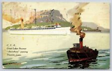 Transport~Great Lakes Steamer Assiniboia Passing Thunder Cape~PM 1924~Postcard picture