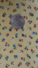 Vintage Cotton Fabric SMALL RED, WHITE, BLUE FLORAL ON YELLOW V.I.P. 1 Yd/44