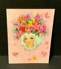 VTG Olympicard Blank Note Card UNUSED Pretty Girl Flowers on Her Head Pink picture