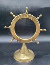 Brass Bell or Gong stand Nautical Ship Wheel Boat Sailor Chime Dinner Stand Only picture