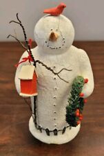 Department 56 Crackled White Snowman Red Bird House & Wreath Christmas picture