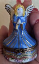 Limoges France Peint Main Painted Angel Floral Roses Hinged Trinket Box EUC picture