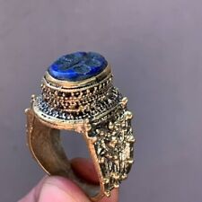 Genuine Ancient Roman Gold Color Ring with Precious Stone Intaglio Engraved Bee picture