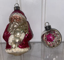 Vtg USA 2pc Made 20-30’s Santa Starburst Ball Mercury Glass Christmas Ornaments picture
