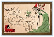 c1910's Fantasy Fairy Godmother Newborn Baby Bassinet Embossed Antique Postcard picture
