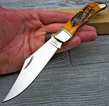 NAHC Geniune Orange Bone Handle Large Folding Blade Hunter Pocket Hunting Knife picture