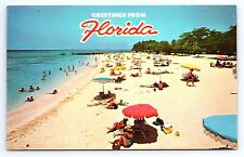 Postcard Greetings from Florida Beach Scene Umbrellas Sun Bathers picture