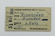 BTC British Railway Ticket No 1097 FISHGUARD to SWINDON MAY 1958 picture