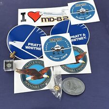 Vintage McDonnell Douglas Pratt & Whitney Aircraft Lot Stickers, Pins, Buckle picture