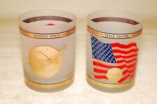 RARE - 2 Frosted NASA Kennedy Space Center US Flag Gold Trimmed Tumbler Glasses picture