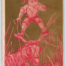 c1880s Strange Child Stands on Horse Ears Victorian Trade Card Stock Gold C24 picture