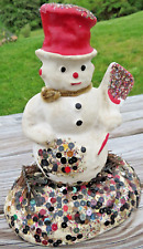 Vintage 40s Snowman Cardboard Papier Mache Glittery Christmas Holiday Decoration picture