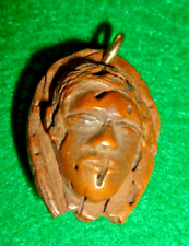 Vintage Antique Master Wooden Wood Hand Carved Face Necklace Pendant Double Side picture