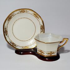 T&V Limoges Teacup and Saucer France White Gold Art Deco Vintage picture