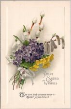 Vintage 1910s BEST EASTER WISHES Embossed Postcard Colorful Flowers - UNUSED picture