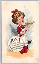 Postcard Don't be Afraid of Housework Housewife Help your Husband Pie Humor A736 picture