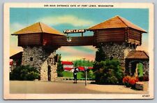 Vintage Postcard- Main Entrance Gate at Fort Lewis, Washington. Early 1900s picture