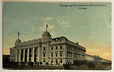 Chicago Northwestern Train Station Depot Illinois Antique Postcard c1910 picture