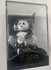 New Vintage Elgin Miniature Panda Bear Quartz Clock 2.5” picture