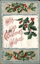 Christmas holly blue edge embossed 1922 to DR ALBERT ALGER Lake City MI postcard picture
