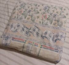 Vintage King-sized Flat Sheet, Floral Pastel, Green, Rose Yellow, Blue. picture