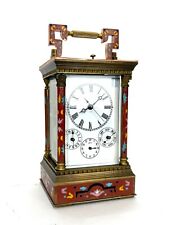 French Style Floral Red Enamel Brass 8 Day Repeater Calendar Carriage Clock picture