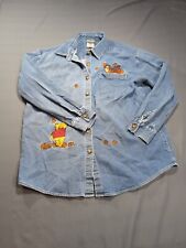 VTG Disney Store Winnie The Pooh Denim Jacket Embroidered Fall Pine Cone Large  picture