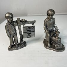 80s 2 Vtg M. A. Ricker Boy Figurines Charter Member Train 7382 R B Pewter Signed picture
